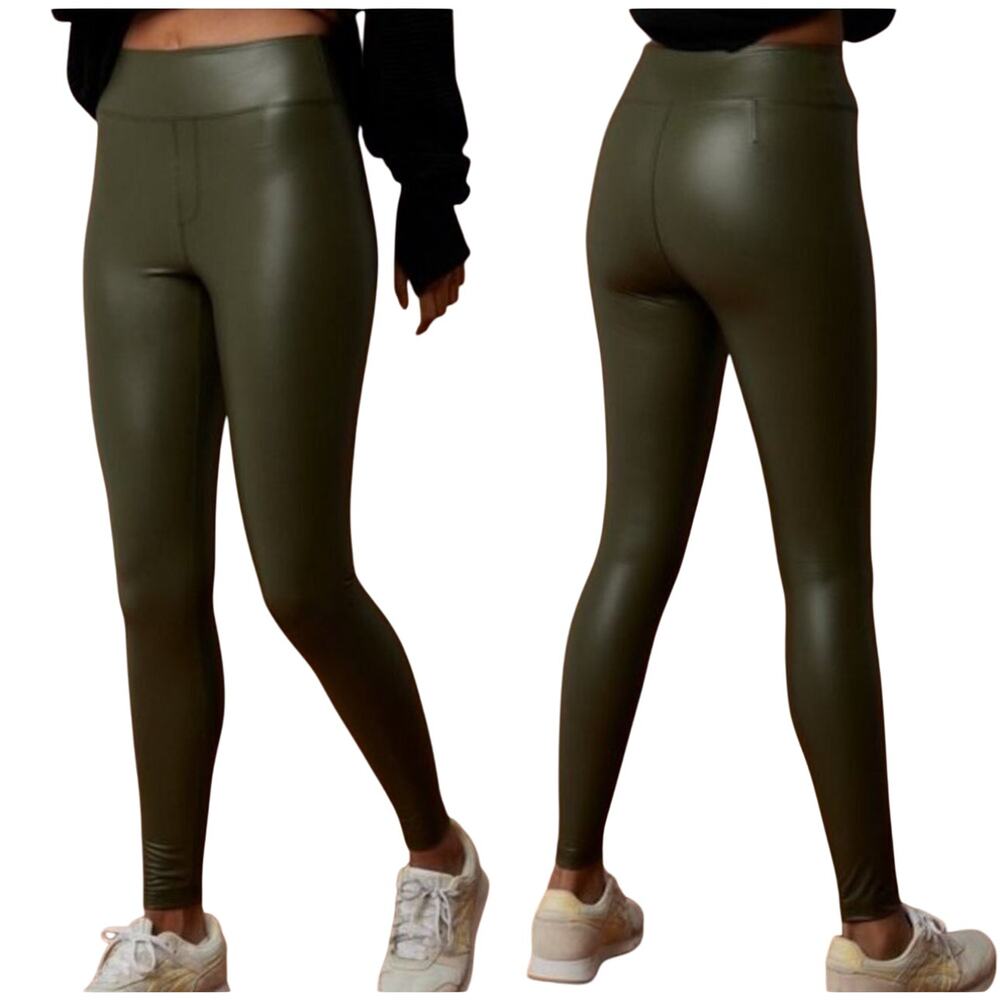Offline by Aerie Leggings High Rise‎ Faux Leather Green Size Medium